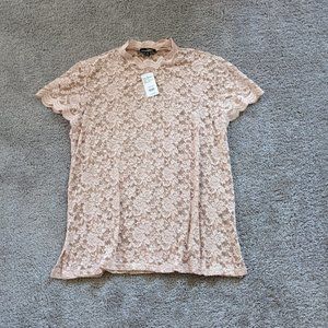 Suzanne Betro pink mockneck lace top 2X